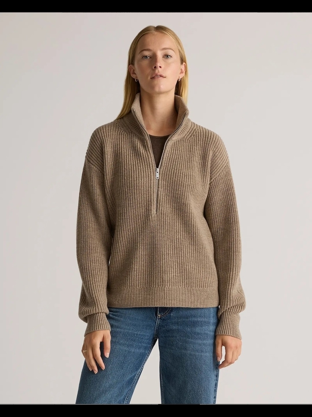 Quince Australian Merino Wool Half Zip Sweater In Malted Toffee, Sz M, NWT